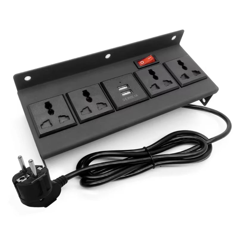 Aluminum Panel Power Strip with USB, 1.2M Extension Cord with 2 USB Ports, 4 Outlets,Desktop Power Strip for Home, Office