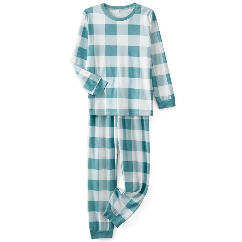 Family Pajamas Matching Set, Long Sleeve T-Shirt with Pants Plaid Sleepwear Loungewear