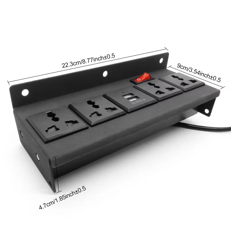 Aluminum Panel Power Strip with USB, 1.2M Extension Cord with 2 USB Ports, 4 Outlets,Desktop Power Strip for Home, Office