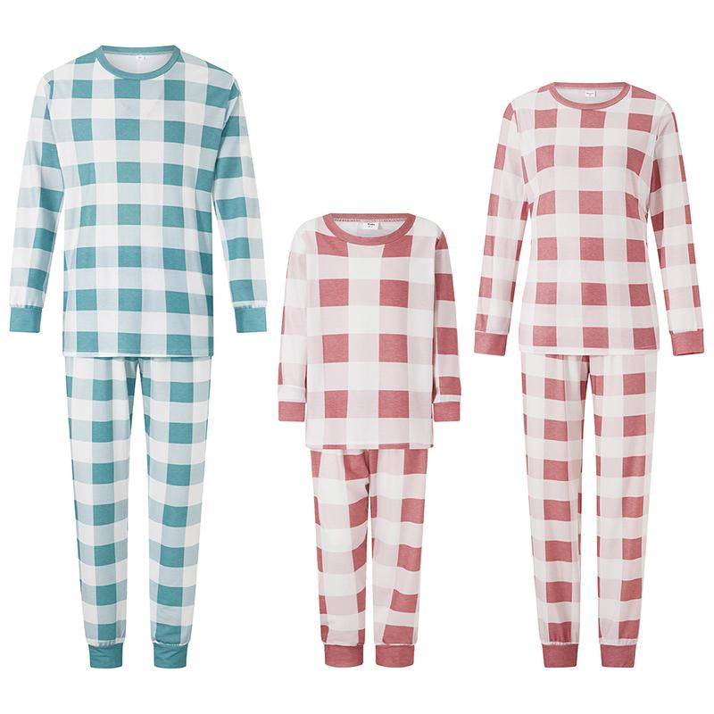 Family Pajamas Matching Set, Long Sleeve T-Shirt with Pants Plaid Sleepwear Loungewear