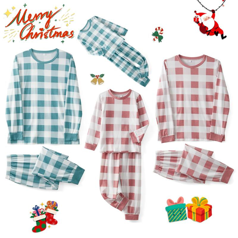 Family Pajamas Matching Set, Long Sleeve T-Shirt with Pants Plaid Sleepwear Loungewear