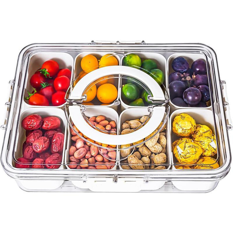 Divided Serving Tray with Lid and Handle-Snackle Box Charcuterie Container for Portable Snack Platters-Clear Organizer for Candy,Fruits,Nuts,Snacks-Perfect for Party, Entertaining Kitchen Transparent Utensils