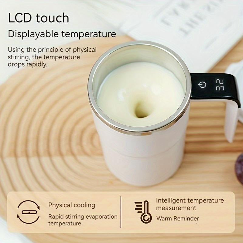 Automatic Coffee Stirring Cup, Stainless Steel Self-Stirring Coffee Cup with Lid, Auto Stir & Heating Feature, LED Intelligent Display Temperature